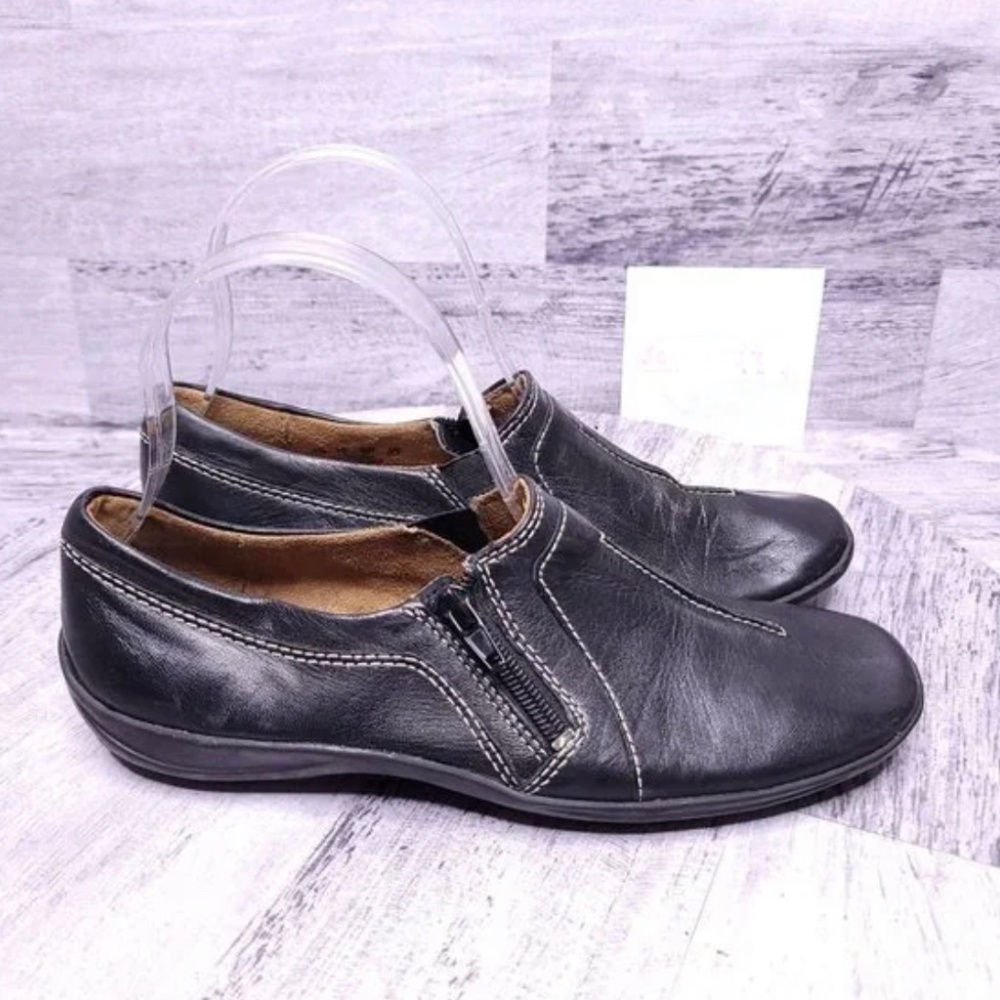 Natural Soul by Naturalizer Fleet Zip Up Leather Loafer Black Women's sz 6.5